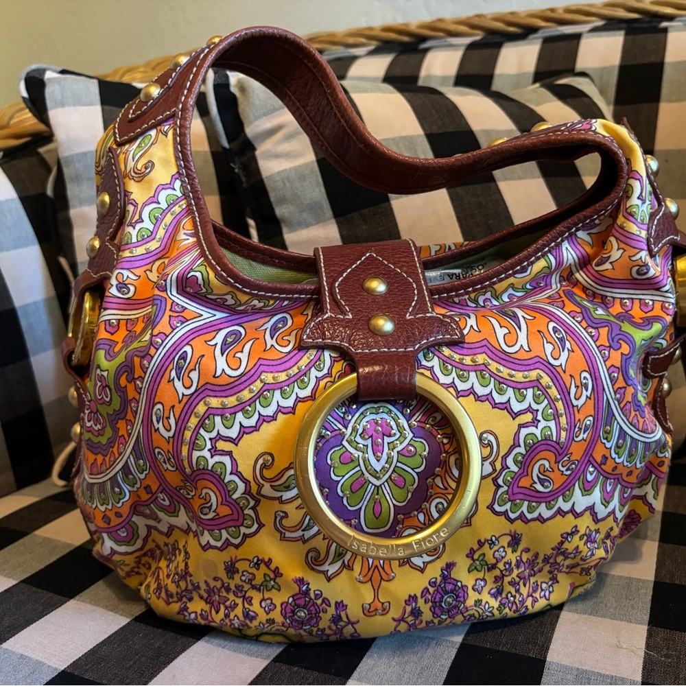 Isabella Fiore Yellow and Orange Paisley Hobo Bag
